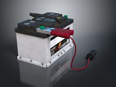 Reliable Car Battery Household Appliance With Green Black Buttons And Red Cable 3d model