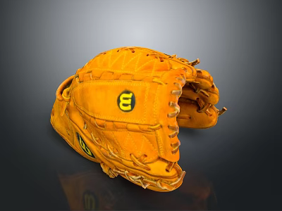 Yellow Baseball Glove with E Logo and Stitching for Daily Life Supplies 3d model