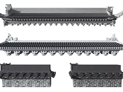 Traditional Chinese Roof Components Featuring Curved Eaves Ornate Beasts and Tile Structure 3d model