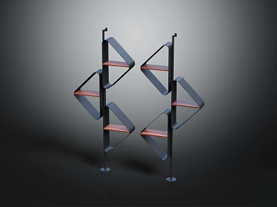 Modern Stylish Spiral Bookcase Furniture With Black Metal Frame And Wooden Shelves 3d model
