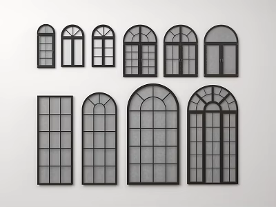 Various Window Design Collection Featuring Arched Rectangular And Grid Pattern Styles 3d model