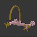 Vintage Copper Faucet With Curved Spout And Cross Handles Design