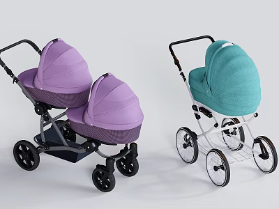 Modern Baby Strollers With Purple And Teal Canopies For Daily Living Use 3d model