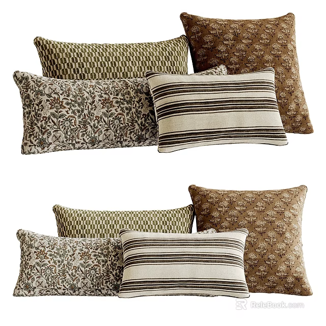 Stylish Decorative Throw Pillows With Striped And Patterned Designs For Home Decor 3d model 