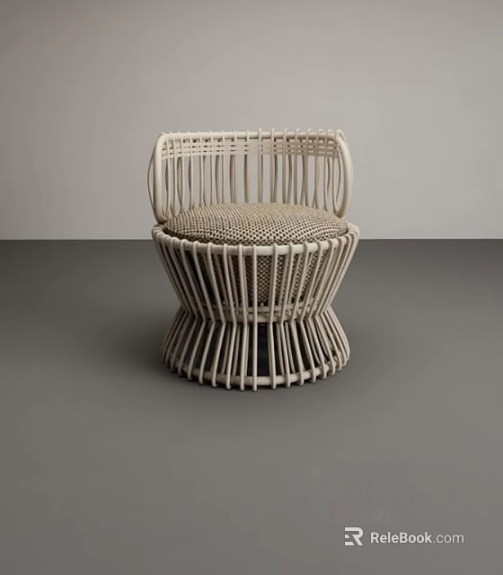 Modern Woven Rattan Lounge Chair With Round Base And Intricate Weave Details 3d model 