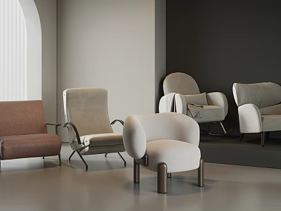 Modern Minimalist Upholstered Armchairs in Various Colors with Wooden Legs Design 3d model
