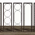 Stylish Room Dividers With Black Metal Frames And Various Geometric Patterns 3d model