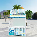 Pink Pearl Bubble Tea Stall on Beach with Palm Trees and Bailangtan