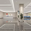 Modern Court Lobby Interior With Reception Desk National Emblem Blue Seats And Green Plants