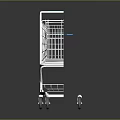 Metallic Shopping Cart With Wireframe Basket Blue Handle And Rolling Wheels Design