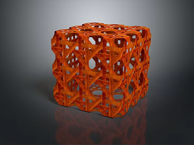 Orange 3D Printed Cube Structure With Intricate Animal Shaped Patterns 3d model