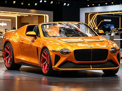 Orange Luxury Convertible Sports Car On Auto Show Display With Modern Design 3d model