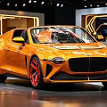 Orange Luxury Convertible Sports Car On Auto Show Display With Modern Design