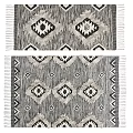 Square Area Rug With Geometric Diamond Patterns And Fringed Edges In Neutral Tones