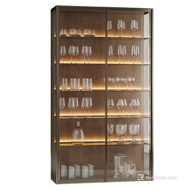 Modern Display Cabinet With Glassware And Illuminated Shelves For Home Decor 3d model 