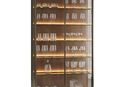 Modern Display Cabinet With Glassware And Illuminated Shelves For Home Decor 3d model