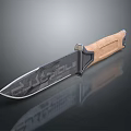 Tactical Combat Knife With Black Engraved Blade And Brown Wood Handle