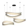Sleek Modern Curved White Pendant Light Hanging From Ceiling With Illuminated Glow