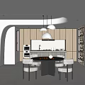 Modern Restaurant Interior Design With Open Layout Dining Table And Pendant Lights 3d model