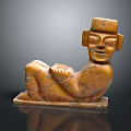 Ancient Human Figure Stone Carving In Reclining Position With Ornate Hat And Square Base