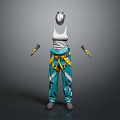 Practical Workwear Outfit With White Tank Top Teal Pants Yellow Tool Belt Goggles And Gloves