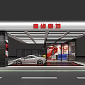 Luxury Car Dealership Showroom With White Sports Car Display And Modern Interior Lighting Design