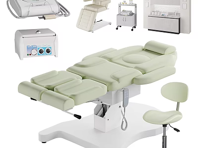 Adjustable Multifunctional Treatment Table With Reclining Sections Comfortable Cushion And Stool 3d model
