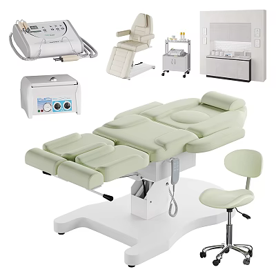 Adjustable Multifunctional Treatment Table With Reclining Sections Comfortable Cushion And Stool 3d model