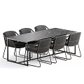 Modern Minimalist Rectangular Dining Table Set With Marble Top And Six Gray Chairs Metal Frame 3d model