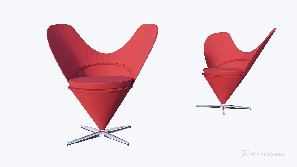 Stylish Red Heart Shaped Leisure Chair With Curved Back And Metal Cross Base 3d model 