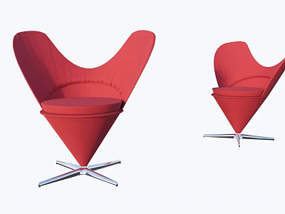 Stylish Red Heart Shaped Leisure Chair With Curved Back And Metal Cross Base 3d model
