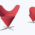 Stylish Red Heart Shaped Leisure Chair With Curved Back And Metal Cross Base