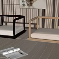 Japanese Style Leisure Chairs with Wooden Frame Different Colors Light Cushions in Natural Setting
