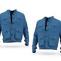 Blue Work Style Jackets With Stand Collar Multiple Pockets And Button Closure 3d model