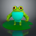 Cute Green Frog with Big Eyes and Blue Belly standing on Green Lily Pad