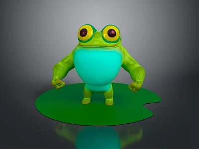 Cute Green Frog with Big Eyes and Blue Belly standing on Green Lily Pad 3d model