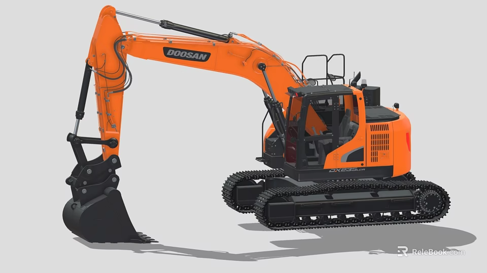 Orange Doosan Crawler Excavator With Large Bucket And Construction Cab 3d model