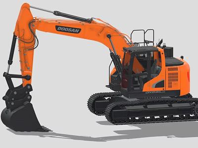 Orange Doosan Crawler Excavator With Large Bucket And Construction Cab 3d model
