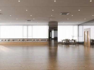 Spacious Bright Fitness Studio With Wooden Flooring And Large Windows 3d model