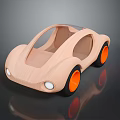 Wooden Toy Car With Rounded Design Orange Wheels Transparent Roof And Shiny Black Background