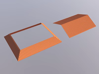 Orange Striped Architectural Rectangular Roofing Structures With Corrugated Design 3d model