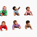 Group of Happy Babies Crawling and Playing in Colorful Outfits With Ball