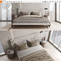 Modern Double Bed Bedroom Interior With Upholstered Headboard Plush Pillows And Bedside Decor 3d model