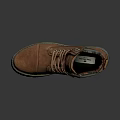 Brown Leather Boots With Plaid Lining Laces Metal Eyelets And Thick Rubber Sole