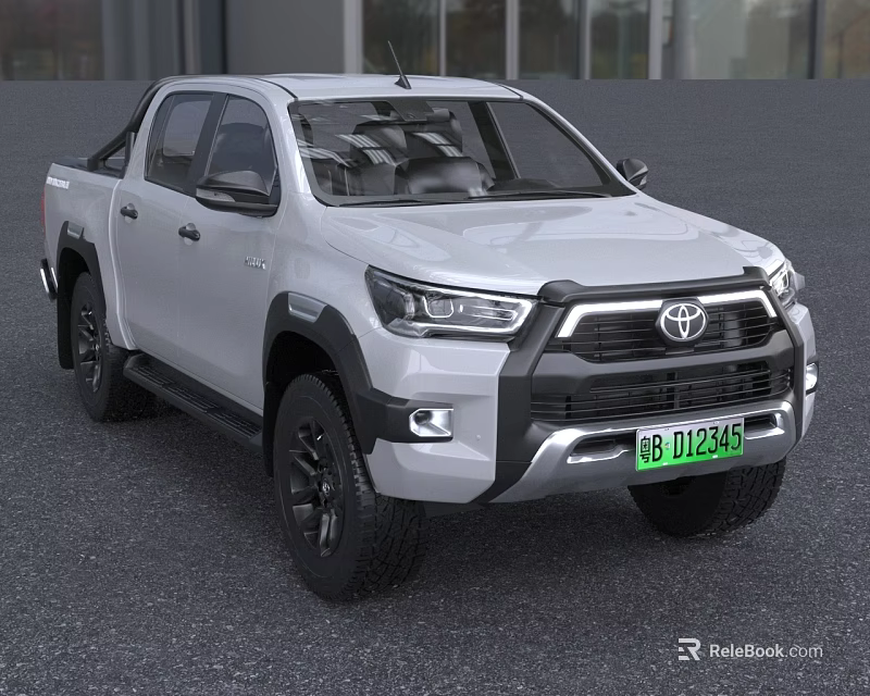 Toyota White Pickup Truck With Black Wheels And Front Grille Design 3d model 