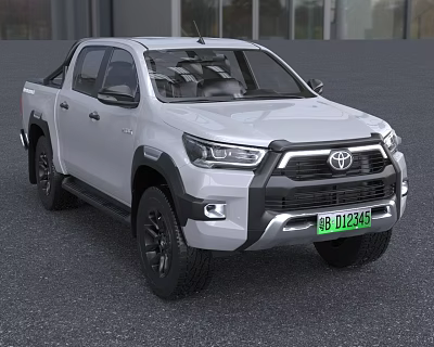 Toyota White Pickup Truck With Black Wheels And Front Grille Design 3d model