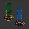 Fashionable Watches With Green And Blue Straps Metallic Dials And Golden Frames Design