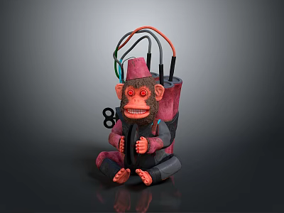 Red Monkey Shaped Decorative Furniture Piece With Colored Wires And Number 8 Accent 3d model