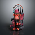 Red Monkey Shaped Decorative Furniture Piece With Colored Wires And Number 8 Accent