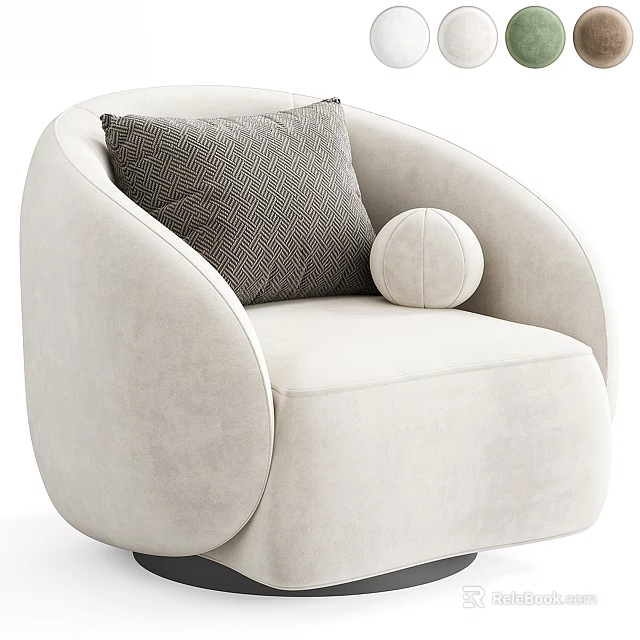 Modern Beige Upholstered Single Sofa With Gray Textured Pillow And Round Cushion Curved Lines Design 3d model 